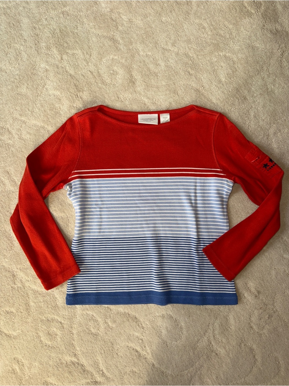 Red & Blue Striped 3/4 legnth Sleeve Top by Liz Claiborne